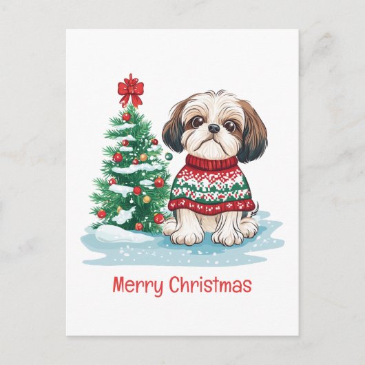 Merry Christmas Shih Tzu Santa Dog Feestdagenkaart (Voorkant)