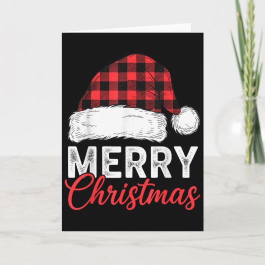 Merry Christmas Shirt Santa Hat Buffalo Plaid Men  Kaart (Voorkant)