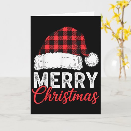 Merry Christmas Shirt Santa Hat Buffalo Plaid Men  Kaart (Gele Bloem)