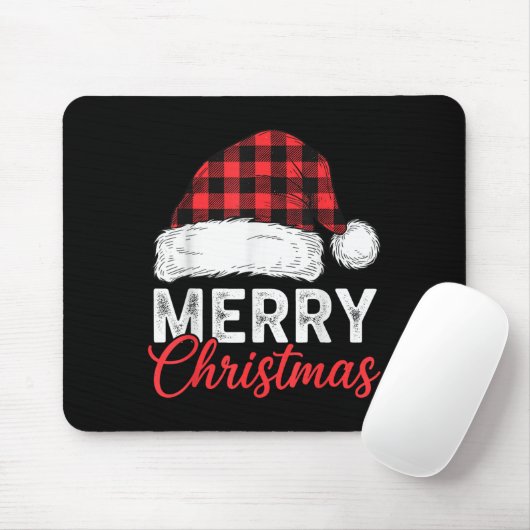 Merry Christmas Shirt Santa Hat Buffalo Plaid Men  Muismat (Met muis)