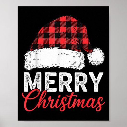 Merry Christmas Shirt Santa Hat Buffalo Plaid Men  Poster (Voorkant)