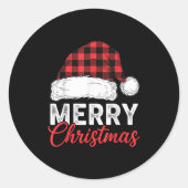 Merry Christmas Shirt Santa Hat Buffalo Plaid Men  Ronde Sticker (Voorkant)