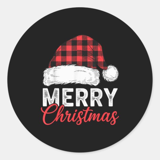 Merry Christmas Shirt Santa Hat Buffalo Plaid Men  Ronde Sticker (Voorkant)