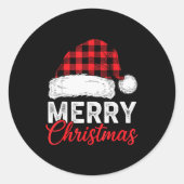 Merry Christmas Shirt Santa Hat Buffalo Plaid Men  Ronde Sticker (Voorkant)