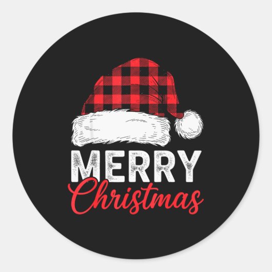 Merry Christmas Shirt Santa Hat Buffalo Plaid Men  Ronde Sticker (Voorkant)