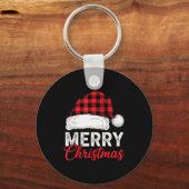 Merry Christmas Shirt Santa Hat Buffalo Plaid Men  Sleutelhanger (Voorkant)