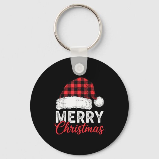 Merry Christmas Shirt Santa Hat Buffalo Plaid Men  Sleutelhanger (Voorkant)