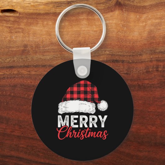Merry Christmas Shirt Santa Hat Buffalo Plaid Men  Sleutelhanger (Voorkant)