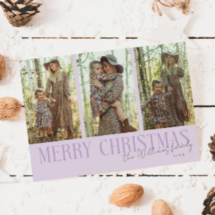 Merry Christmas Signature Multi Foto Paarse Feestdagenkaart
