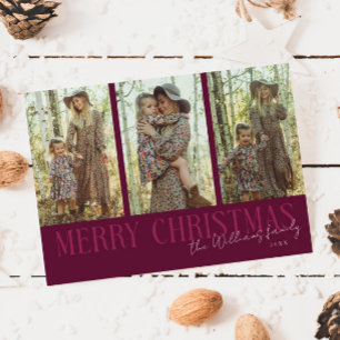 Merry Christmas Signature Multi Photo Cranberry Feestdagenkaart