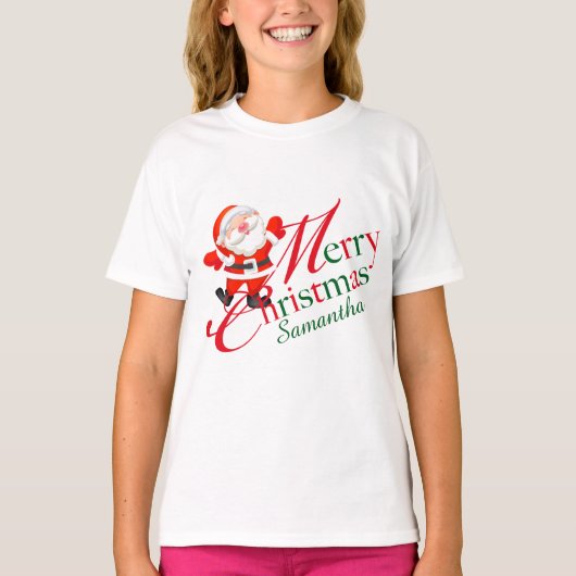 Merry Christmas Signature Name Red Green Santa T-shirt (Voorkant)