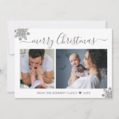 Merry Christmas Silver Snowflakes 2 Photo Collage Feestdagenkaart (Voorkant)