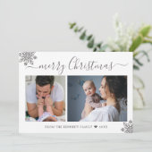 Merry Christmas Silver Snowflakes 2 Photo Collage Feestdagenkaart (Staand voorkant)