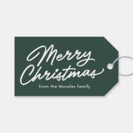 Merry Christmas simple bold script green holiday Cadeaulabel