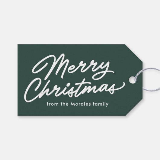 Merry Christmas simple bold script green holiday Cadeaulabel (Voorkant (Horizontaal))