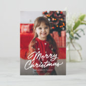 Merry Christmas simple casual script three photo Feestdagenkaart (Staand voorkant)