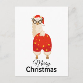 Merry Christmas Simple Cute Cartoon Santa Llama Briefkaart