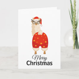 Merry Christmas Simple Cute Cartoon Santa Llama Kaart