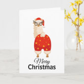 Merry Christmas Simple Cute Cartoon Santa Llama Kaart (Gele Bloem)