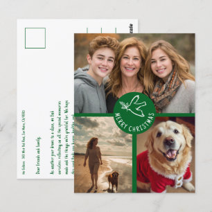 MERRY CHRISTMAS Simple Dove CUSTOM 3 FOTO Vakantie Briefkaart