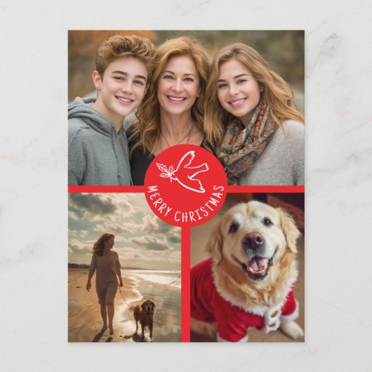 MERRY CHRISTMAS Simple Dove CUSTOM 3 FOTO Vakantie Briefkaart (Voorkant)