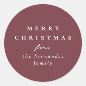 Merry Christmas simple elegant maroon holiday Ronde Sticker (Voorkant)