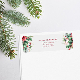 Merry Christmas Simple Floral Retouradres Etiket