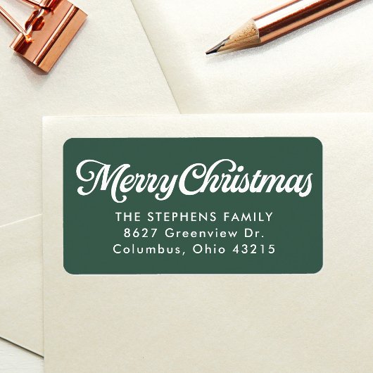 Merry Christmas simple green return address Etiket