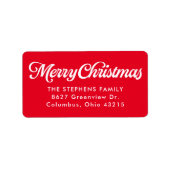 Merry Christmas simple red return address Etiket (Voorkant)