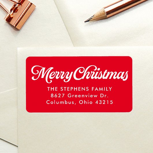 Merry Christmas simple red return address Etiket