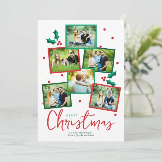 Merry Christmas Six Photo Collage Christmas Kaart (Staand voorkant)