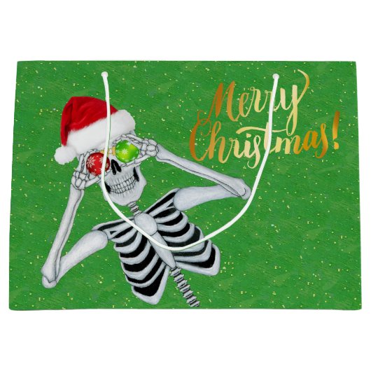 Merry Christmas Skeleton Santa Hat Ornamenten Groe Groot Cadeauzakje (Voorkant)
