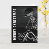 Merry Christmas. Skeleton with Santa hat Kaart (Gele Bloem)