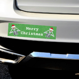 Merry Christmas Skeletons Ornament Eyes Green Bumpersticker