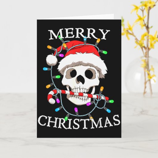 Merry Christmas Skull Skeleton Men Women Kaart (Gele Bloem)