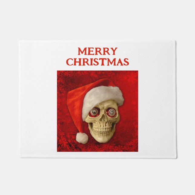 Merry Christmas. Skull wearing Santa hat Deurmat (Voorkant)