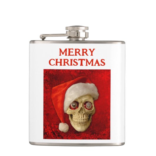 Merry Christmas. Skull wearing Santa hat Heupfles (Voorkant)