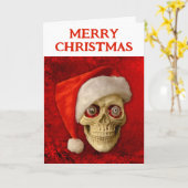 Merry Christmas. Skull wearing Santa hat Kaart (Gele Bloem)