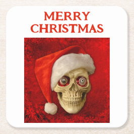 Merry Christmas. Skull wearing Santa hat Kartonnen Onderzetters