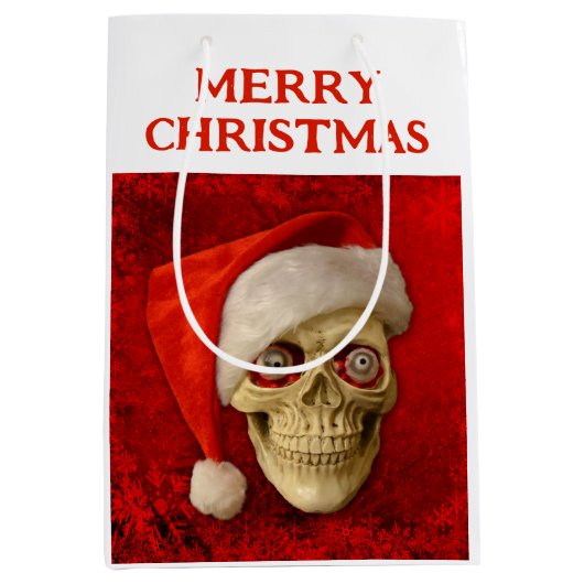 Merry Christmas. Skull wearing Santa hat Medium Cadeauzakje (Voorkant)
