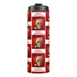 Merry Christmas. Skull wearing Santa hat Thermosbeker