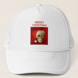 Merry Christmas. Skull wearing Santa hat Trucker Pet