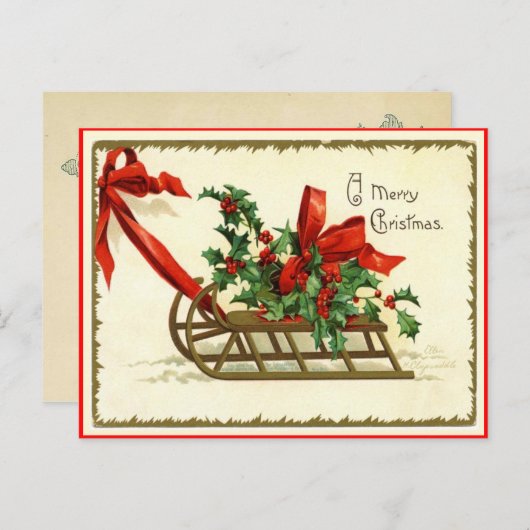 Merry Christmas Sled Reproduction Briefkaart (Voorkant / Achterkant)