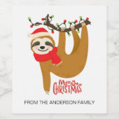 Merry Christmas Sloth Gepersonaliseerde naam | FEE Wijn Etiket (Enkel label)