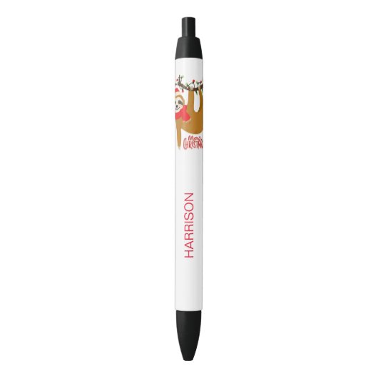 Merry Christmas Sloth Gepersonaliseerde naam Zwarte Inkt Pen (Voorkant Verticaal)