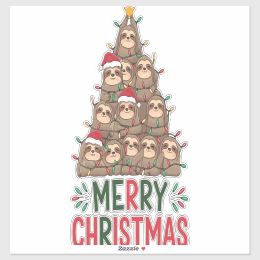 Merry Christmas Sloth Tree Sticker (Vel)
