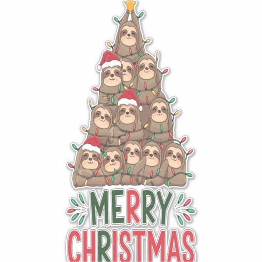 Merry Christmas Sloth Tree Sticker (Voorkant)