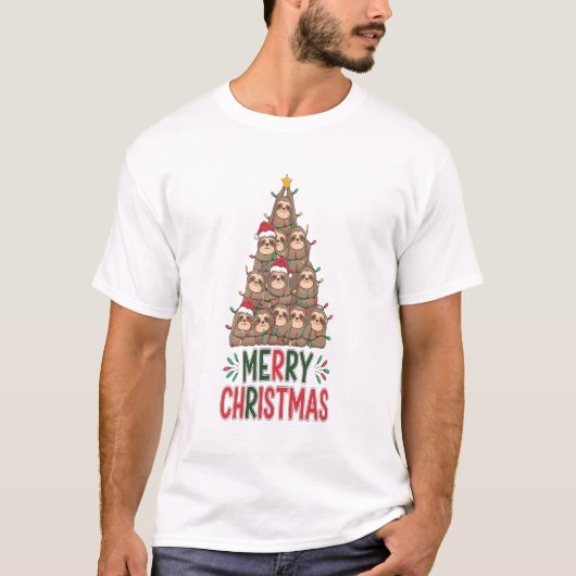 Merry Christmas Sloth Tree T-shirt (Voorkant)