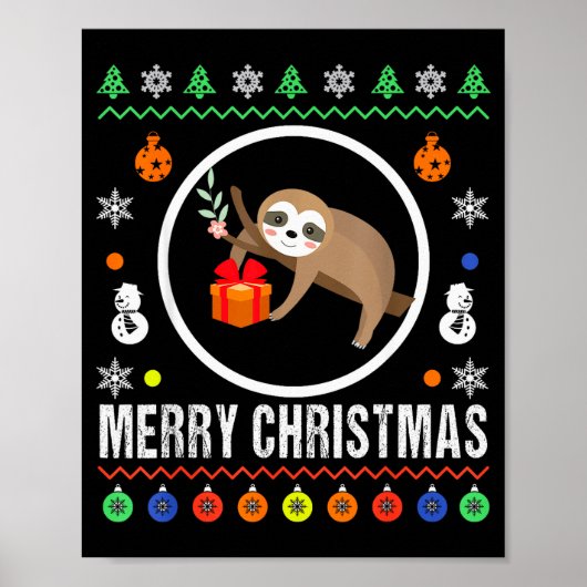 Merry Christmas Sloth Ugly Sweater Xmas Knit Sloth Poster (Voorkant)
