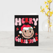 Merry Christmas Smile Face Santa Claus Hat Groovy Kaart (Gele Bloem)